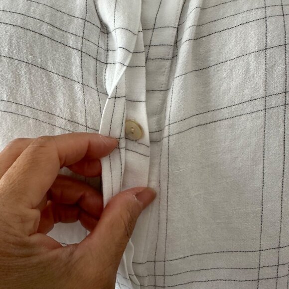 Vince Window Panel Popover Blouse Round Split Neck Linen Blend Lightweight Airy - Picture 7 of 16